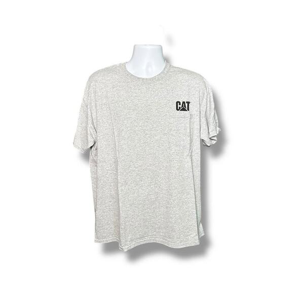 Gildan Caterpillar CAT Gray SS Pocket T-shirt Back Diamond Plate Graphic XL - Picture 2 of 6